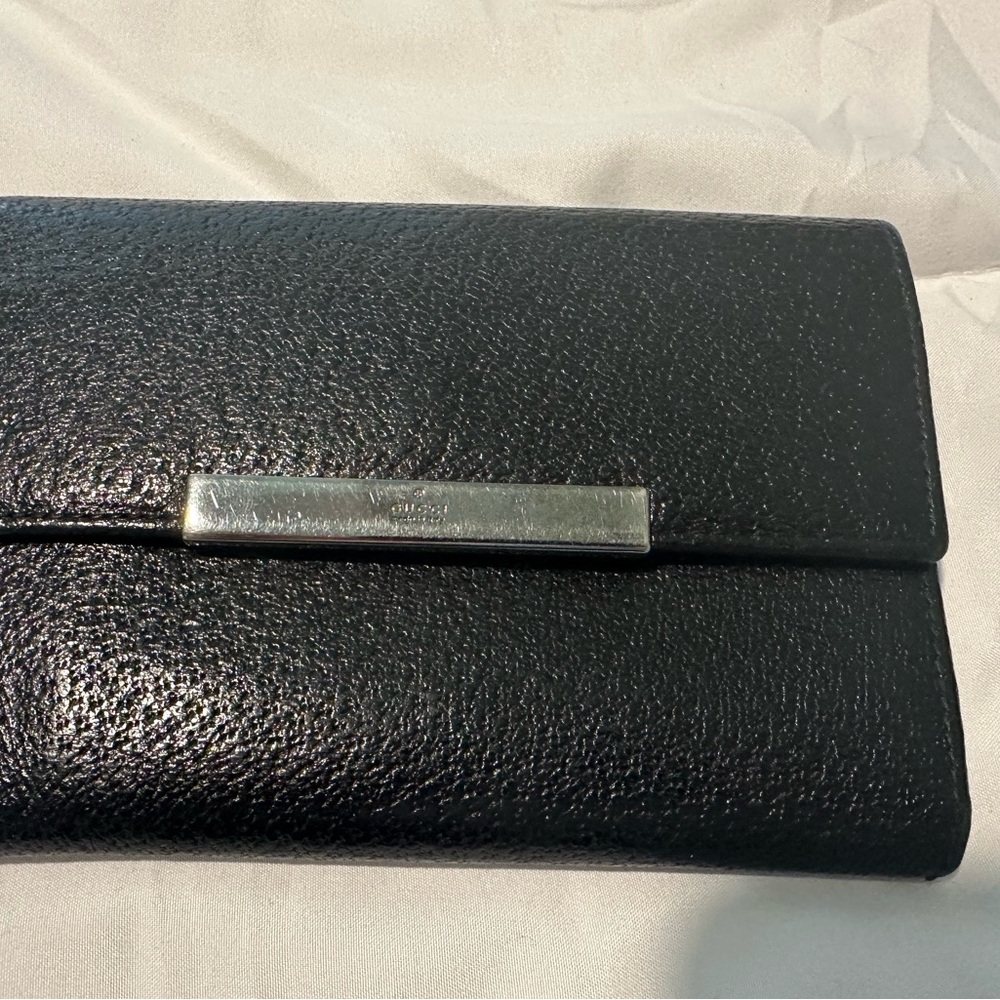 Gucci Black Leather Continental Wallet with Silver Hardware